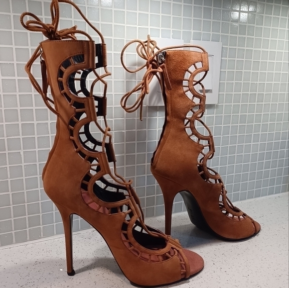 Giuseppe Zanotti lace up scalloped gladiator suede boots sandals heels - Picture 3 of 12